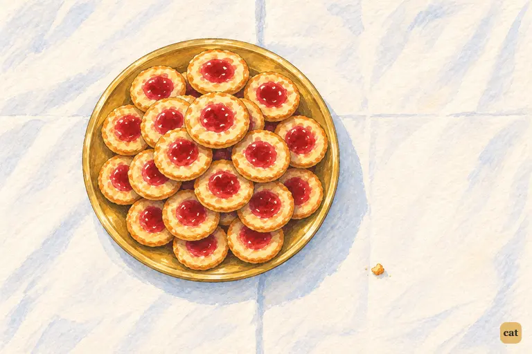 From above: the dish of jam tarts sits untouched as the court argues over the verses