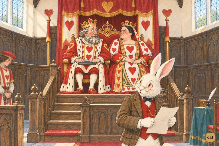 The White Rabbit lowers the sheet after the last line of the nonsense verses.