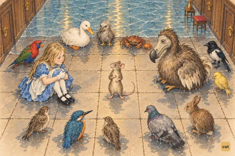The dripping party sits in a large ring on the stone flags around the Mouse