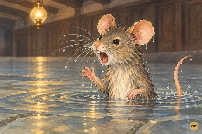 The soaked little Mouse rises from the pool of tears and squeaks a protest at Alice