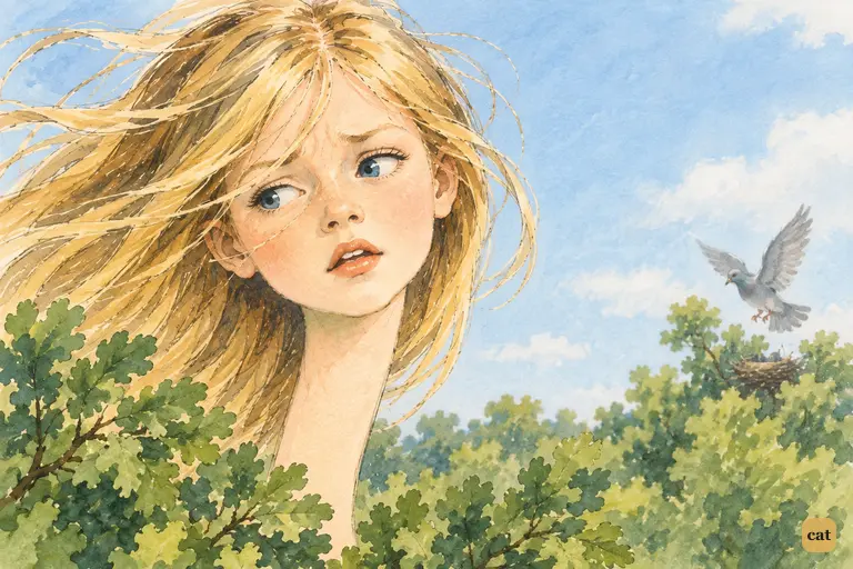Alice tells the Pigeon she's a little girl, then drops her eyes, recalling her changes