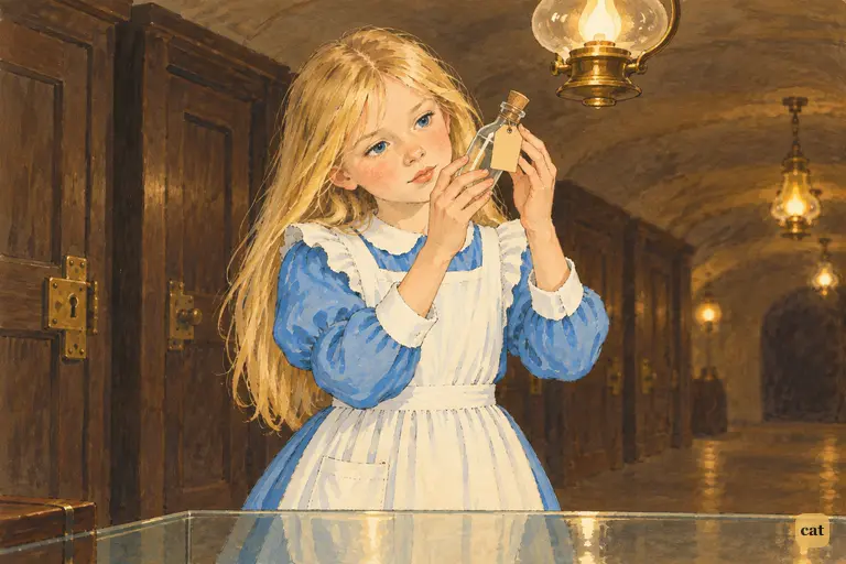 Alice is back at the glass table.