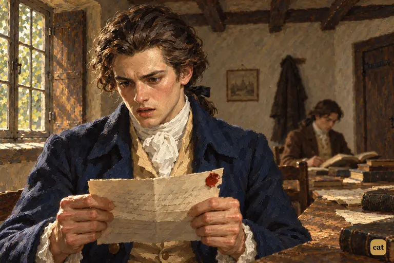 At his writing table, Victor reads his father's letter telling him William is murdered