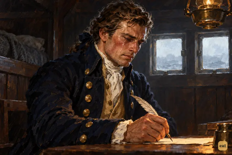After Frankenstein's death, Walton weeps silently over his unfinished letter to Margaret