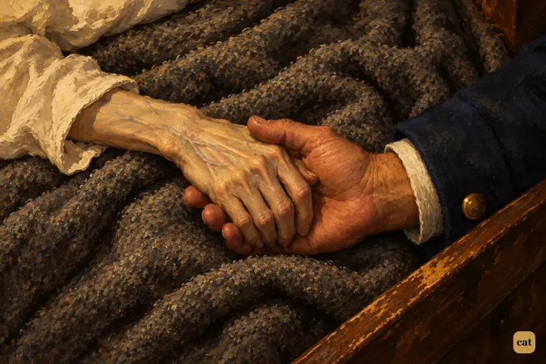 Victor Frankenstein's wasted fingers give Walton's palm one last faint squeeze