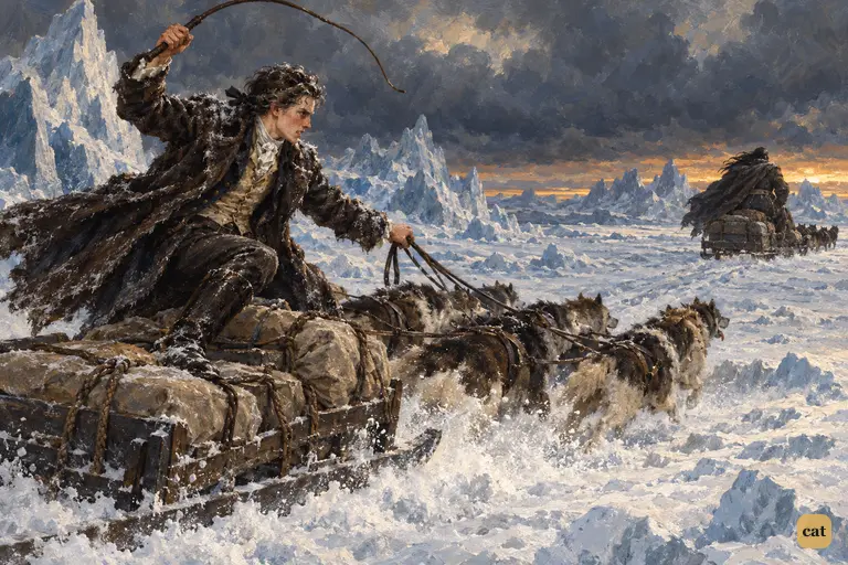 Victor sees the fiend's sledge a mile ahead and whips his dogs on in desperate hope