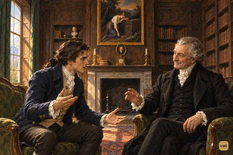 Victor eagerly asks his father to travel to England, hiding his real purpose
