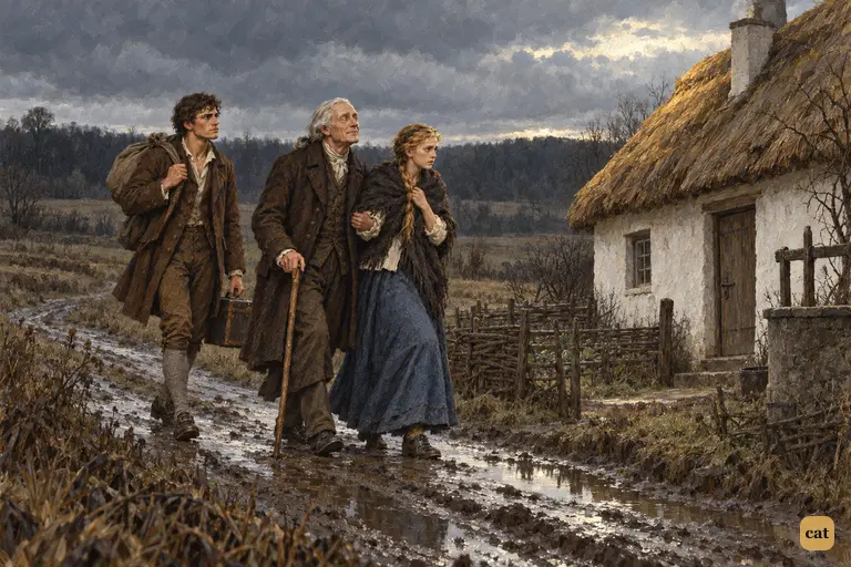 Exiled from France, the De Laceys reach a poor thatched cottage in Germany