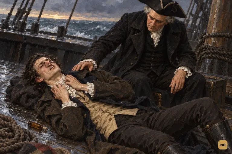 In laudanum sleep on the ship, Victor fights a hand at his throat that isn't there