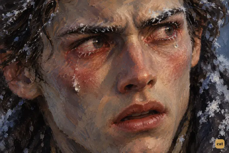 Spotting the fiend's sledge after three weeks of despair, Victor weeps aloud with hope