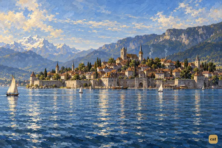 Walled Geneva lies at the lake's narrow end, with the Jura and Mont Salêve behind