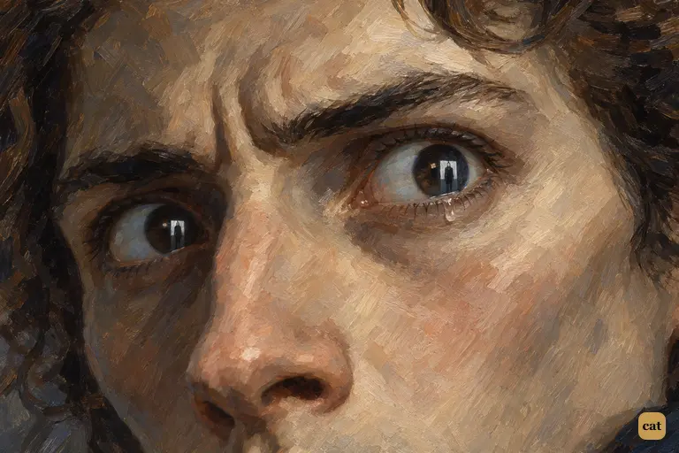Victor looks up from Elizabeth's letter, remembering the creature's wedding-night threat