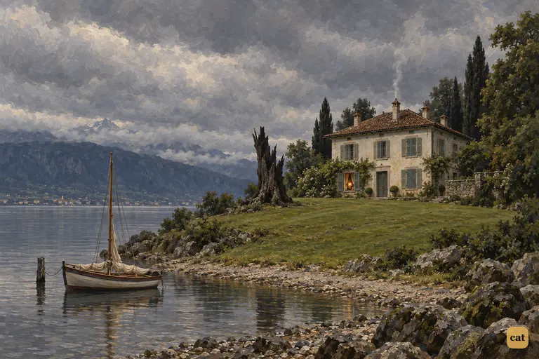 The villa at Belrive stands half-shuttered and silent above the flat grey lake