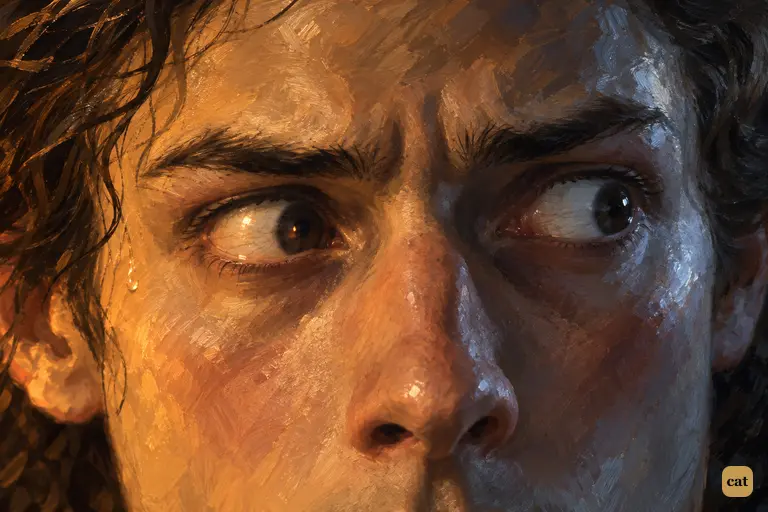 Worn by secret work, Victor jerks his eyes to the shutter at a withered leaf's rustle