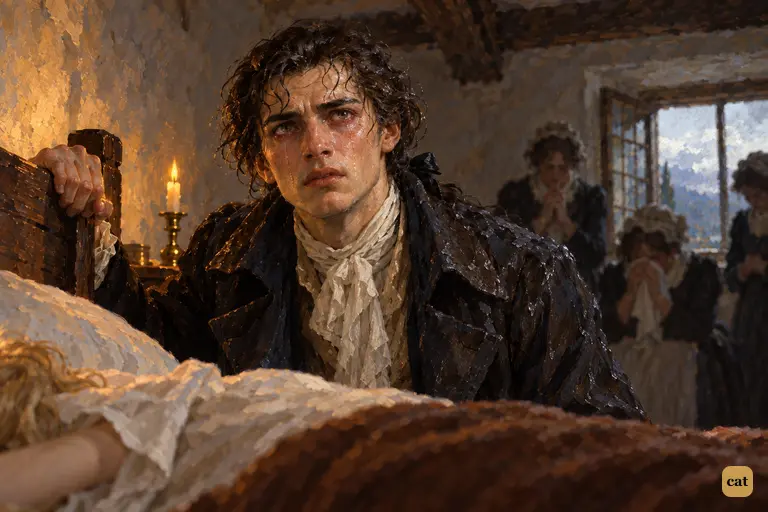 Weeping over Elizabeth's body, Victor pictures the fiend killing his father and Ernest