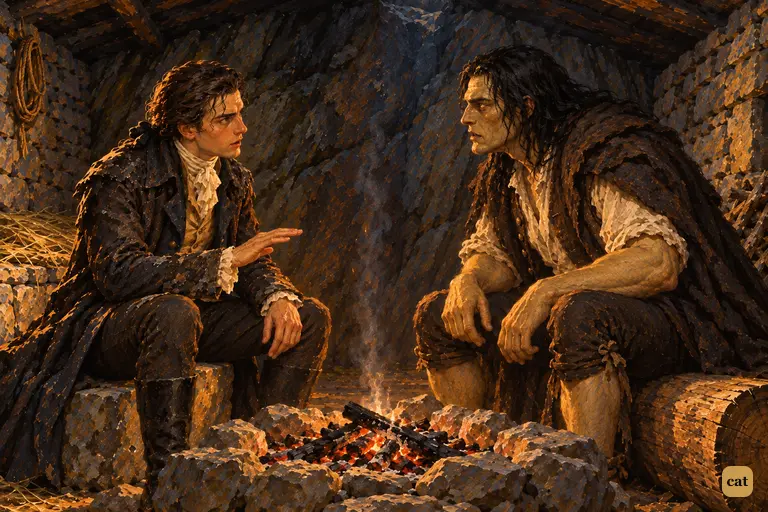 In the dusk of the stone hut on the sea of ice, Victor finally agrees to the creature's demand.