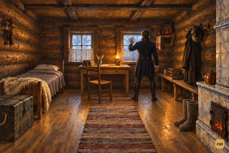 Walton leaves his half-written letter and stands alone at the frosted window