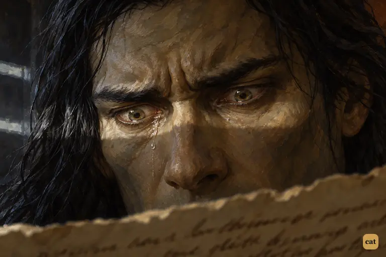 The creature reads Victor's journal, learns how he was made, and breaks.