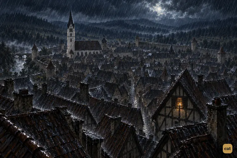 Ingolstadt lies asleep under driving November rain at one in the morning.