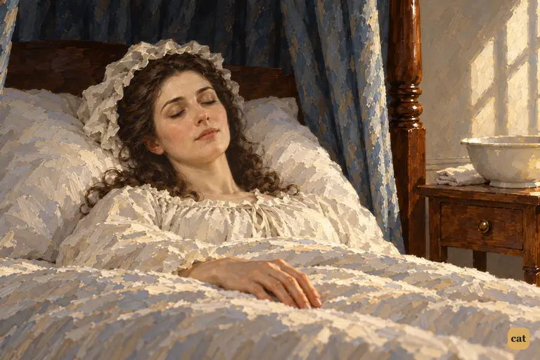 Caroline Frankenstein has just died in her curtained bed at Belrive.