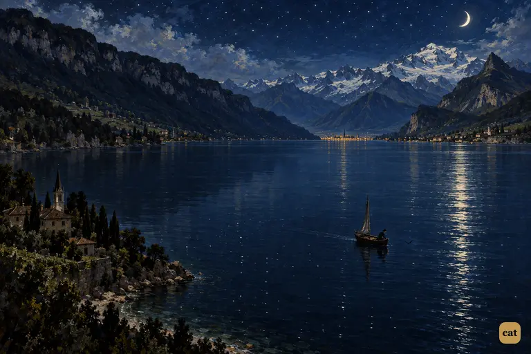 Victor lets his boat drift in the middle of the still, starlit Lake of Geneva