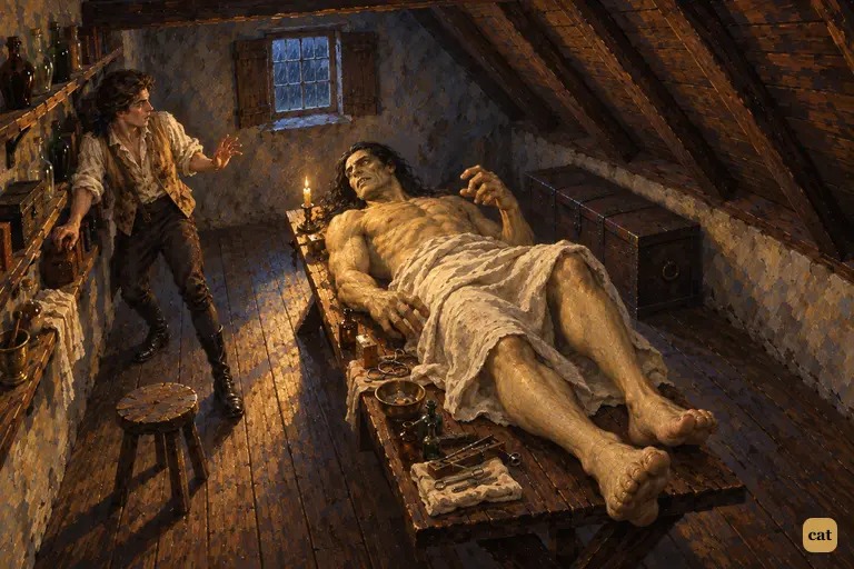 From the rafters: the giant creature stirs into life on the long trestle table