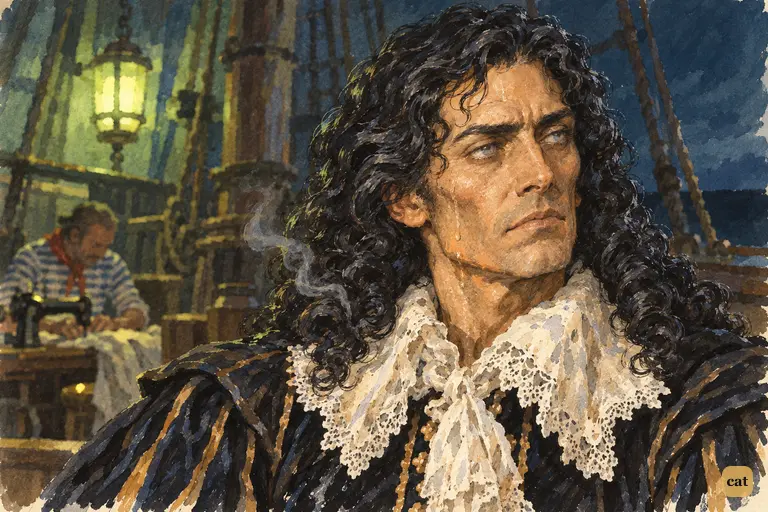 Captain Hook flinches as the schoolmaster's voice within him delivers its cutting retort.