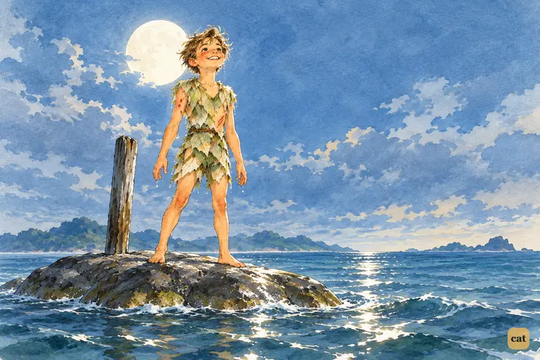 Alone on Marooners' Rock as the tide rises, Peter stands tall and smiles at death