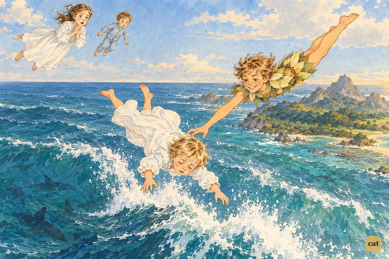 Michael plummets in his sleep as Peter dives, fingers an inch from his nightshirt