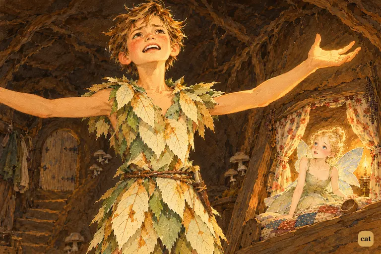 Peter begs the unseen children to believe in fairies as dying Tinker Bell sits up