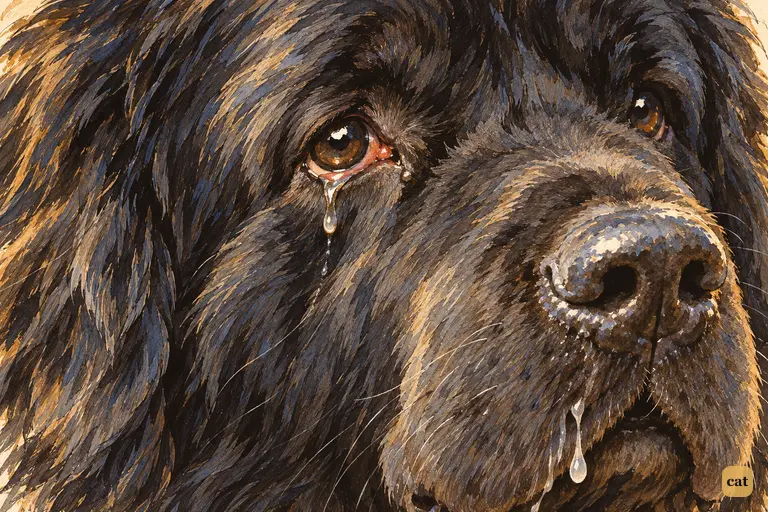 In close-up, Nana, the Darlings' Newfoundland nurse, looks up at Mr. Darling