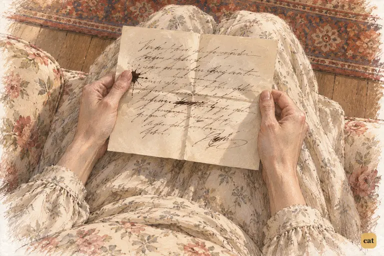 Lydia’s laughing, blotted scrawl lies open in Elizabeth’s motionless hands.