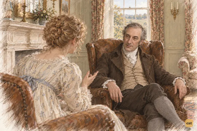 Mr. Bennet answers renewed matchmaking pressure with a leisurely refusal.