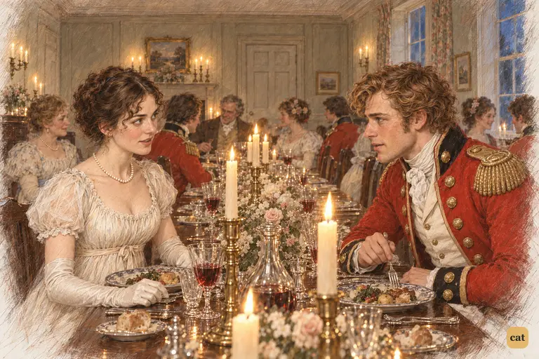 Elizabeth’s measured clarification arrests Wickham’s easy charm.