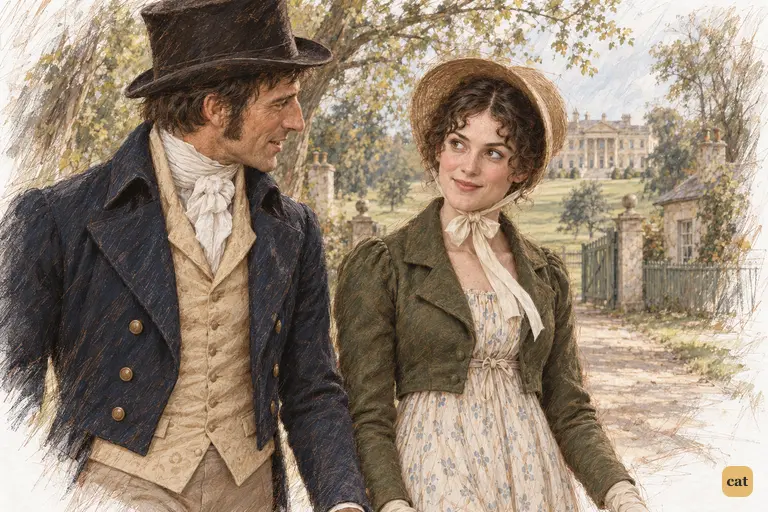 Colonel Fitzwilliam walks beside Elizabeth, frankly discussing money and marriage
