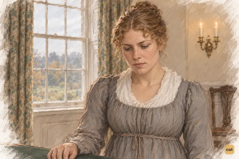 Charlotte Lucas quietly weighs the security her engagement has secured.