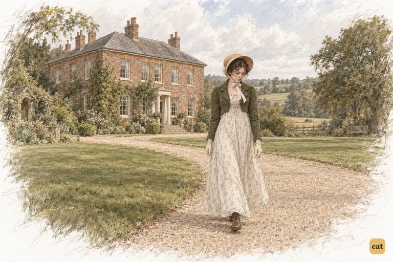 Elizabeth walks alone outside Longbourn, seeking relief from Darcy’s baffling reserve.
