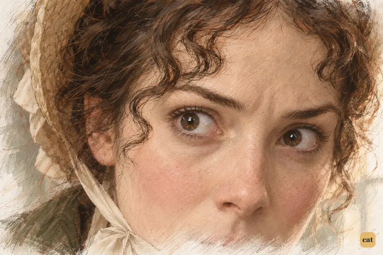 Elizabeth’s eyes widen as Mrs. Reynolds’s praise unsettles her firmest opinion of Darcy.