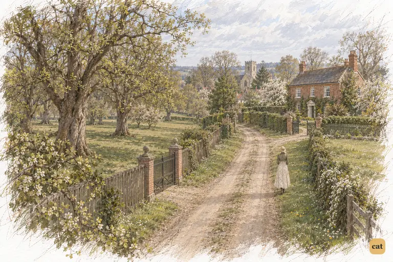 After two hours of wandering, Elizabeth walks slowly toward the Hunsford parsonage.