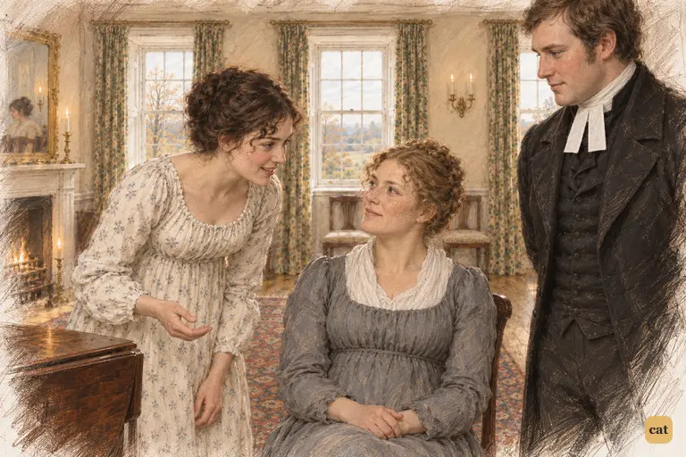 Elizabeth warmly thanks Charlotte for her patience with Mr. Collins.
