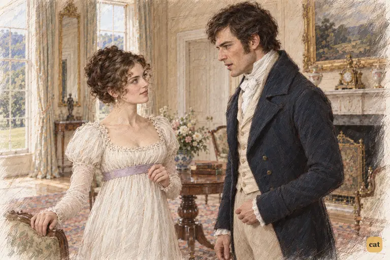 Darcy turns fully toward Caroline Bingley and declares his admiration for Elizabeth.