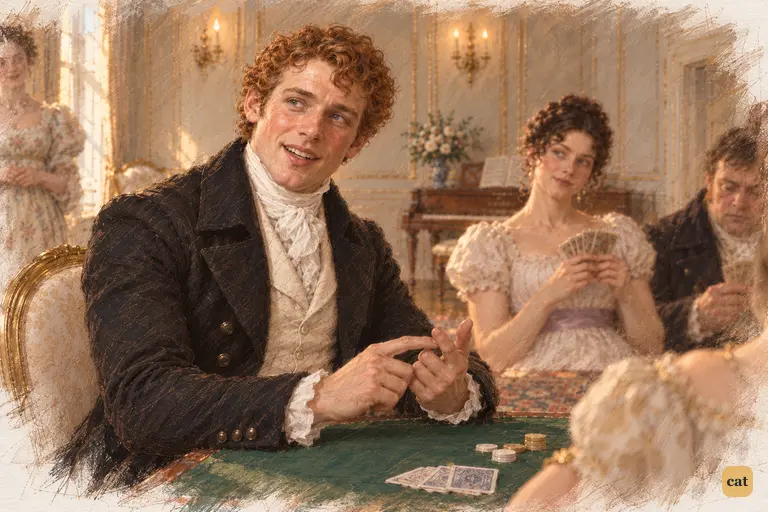 Bingley cheerfully counts accomplishments on his fingers, admiring young ladies