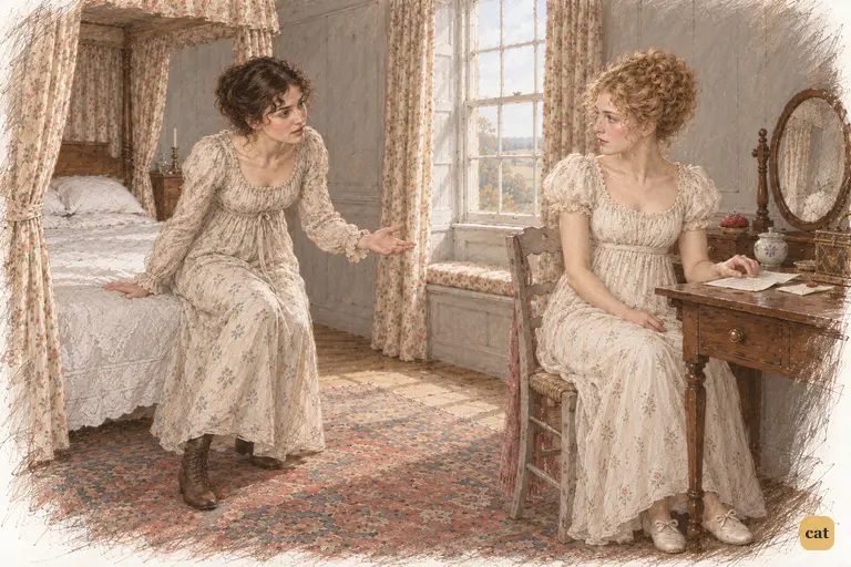 Elizabeth appeals to Jane to trust Bingley's affection despite Caroline's ambitions.