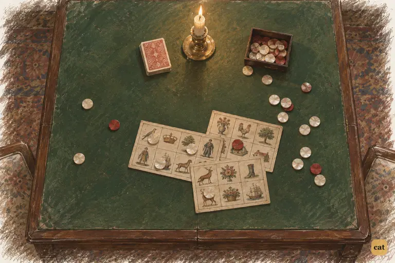 Lydia's scattered counters and lottery tickets lie where Elizabeth listened to Wickham