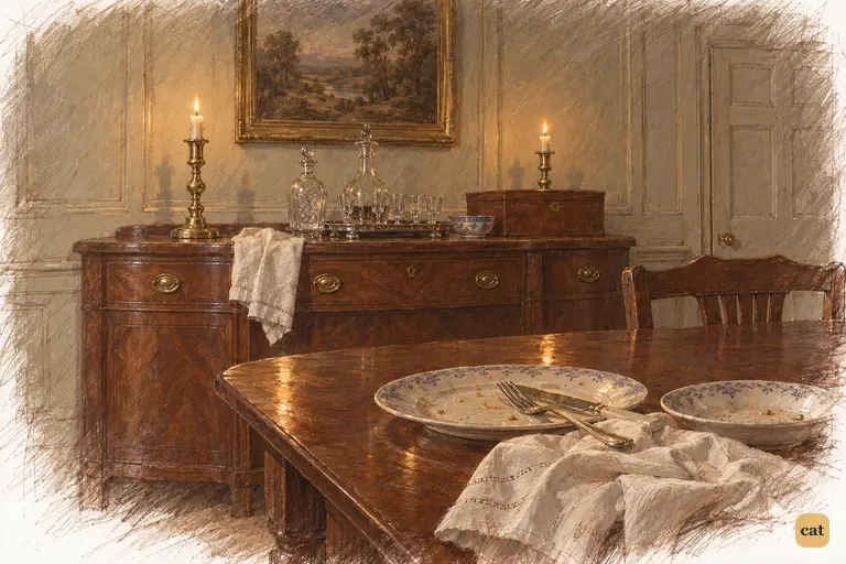 After Mr. Collins’s prolonged apology, the dining-parlour settles into silence.