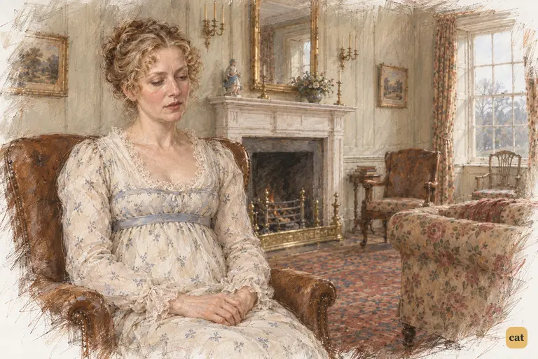Mrs. Bennet presses her hands together, reluctantly wishing Charlotte happiness
