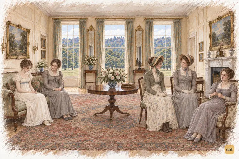 Elizabeth and Mrs. Gardiner sit after the sisters’ minimal welcome.