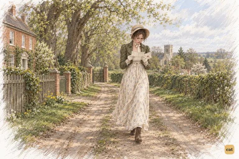 Elizabeth Bennet walks alone beside the Rosings Park paling, absorbed in Darcy’s letter.