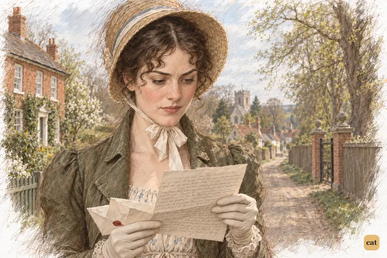Elizabeth continues reading Darcy’s letter as she walks along the lane.