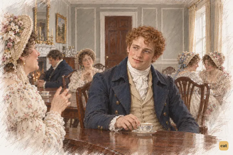 Bingley listens courteously as Mrs. Bennet recalls the verses written by Jane’s youthful admirer.